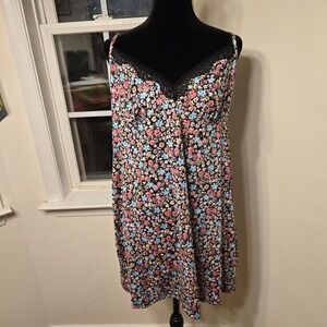 Secret Treasures Sleepwear Women's XL Floral Print Lace Trim Cami Slip Dress